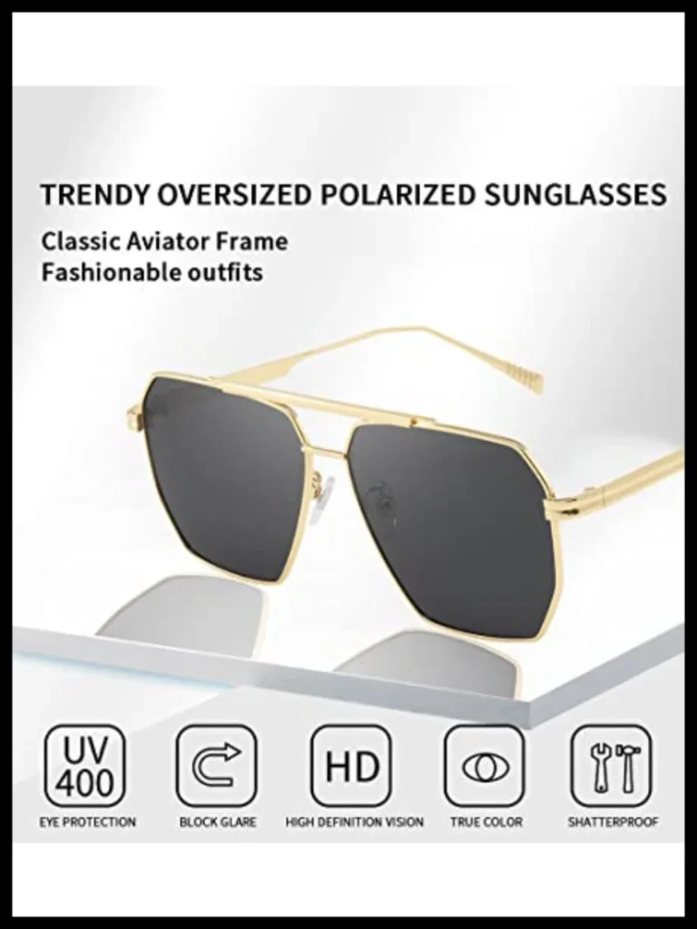 Polarized Oversized Square Aviator Retro Sunglasses Women UV400